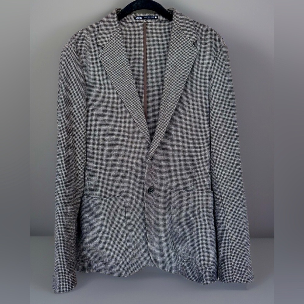 Zara Long Sleeve 2-Button Notch Lapel Brown/White Houndstooth Blazer Small